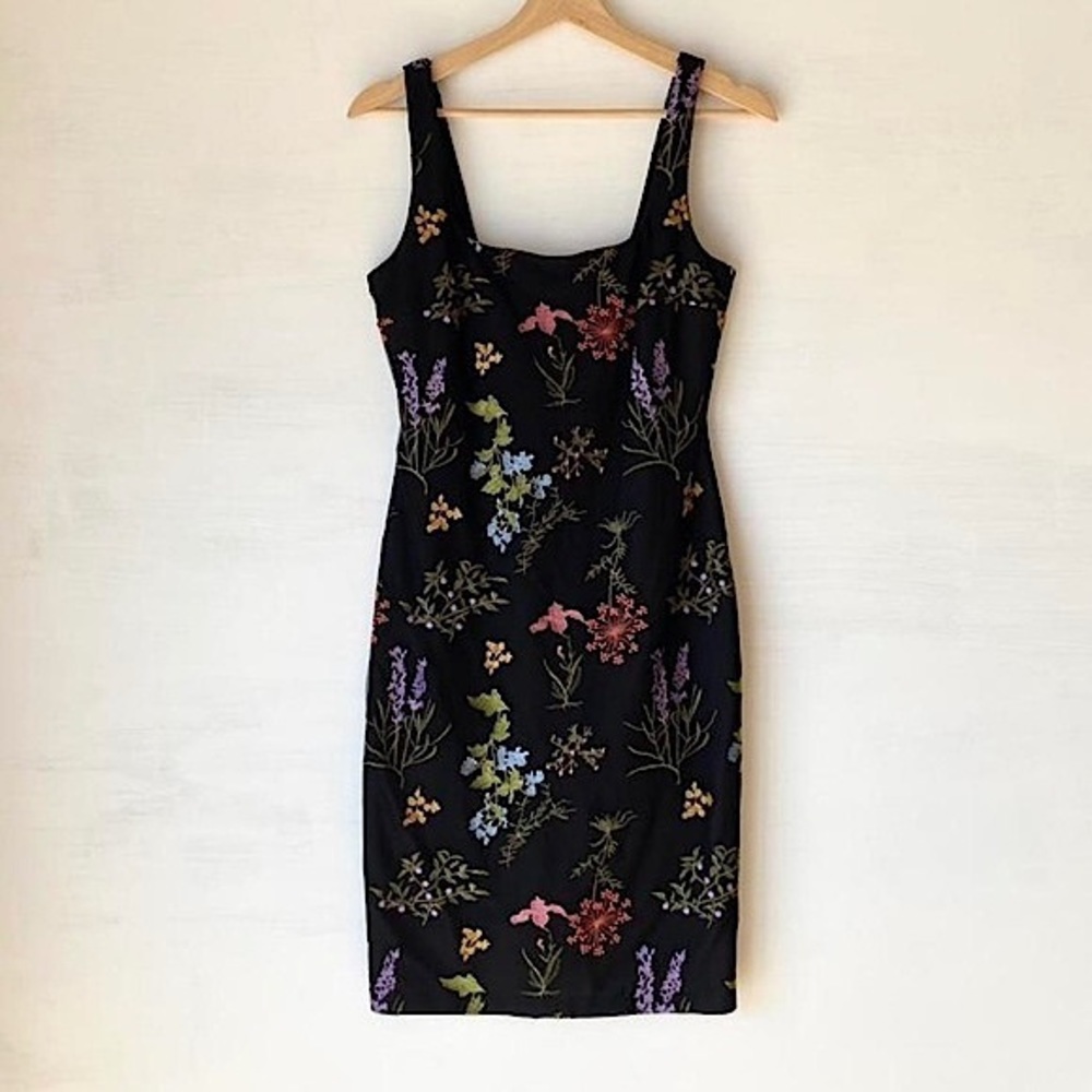 Nicole Miller New York Black Embroidered Floral Dress Size: 6